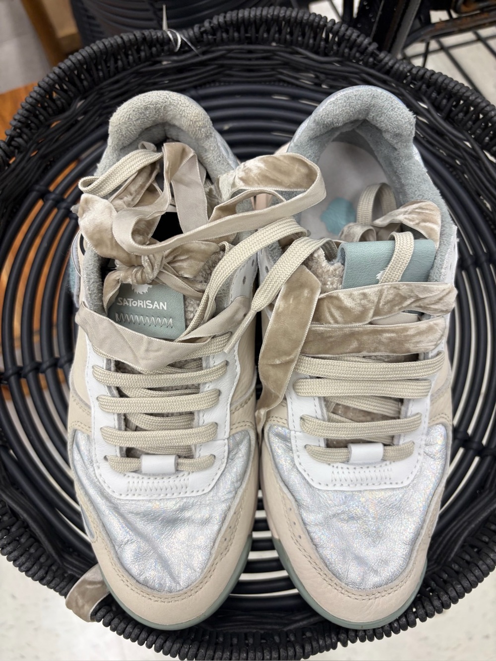 SATORISAN Women's Beige & Silver Low-Top Sneakers